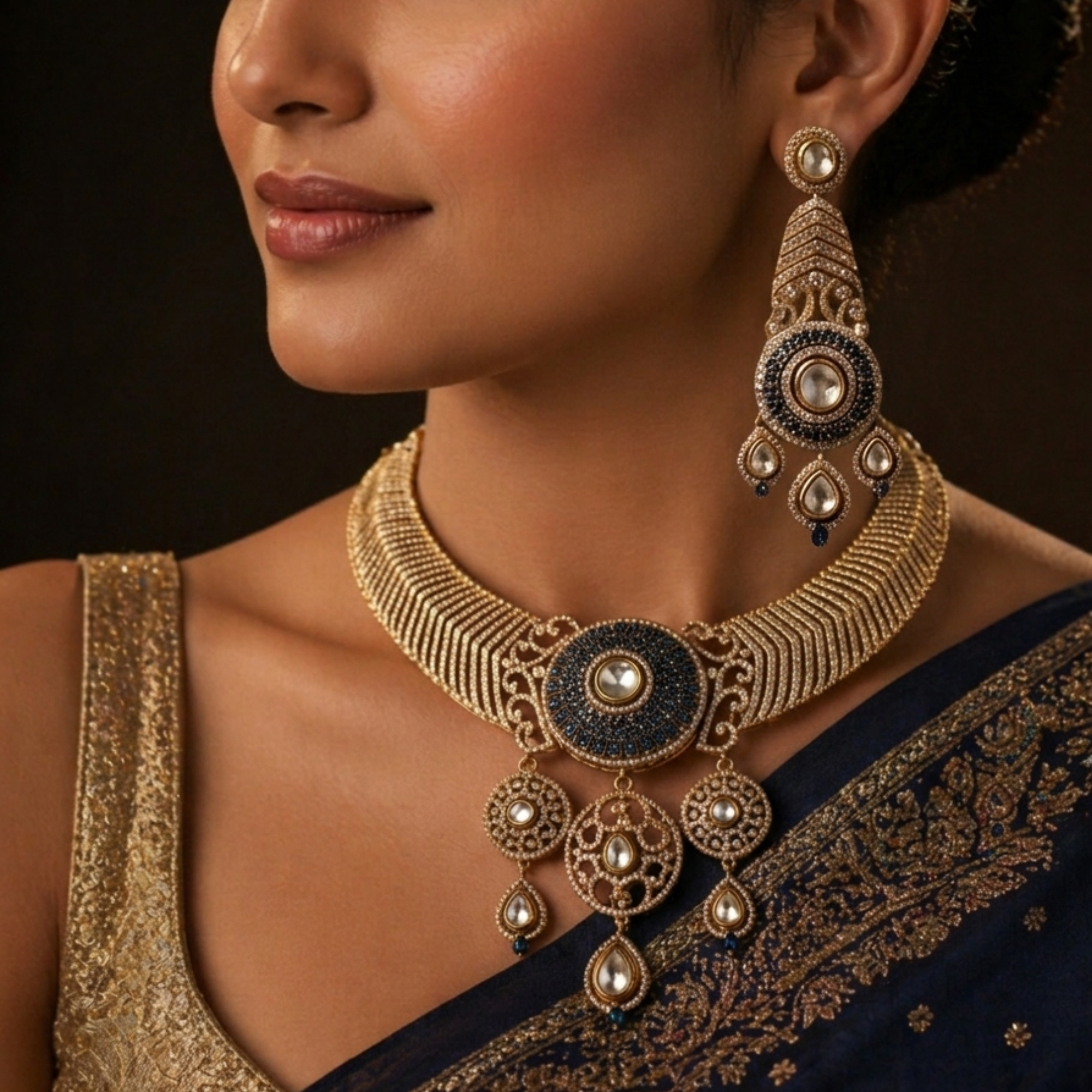 Royal Blue Kundan Set
