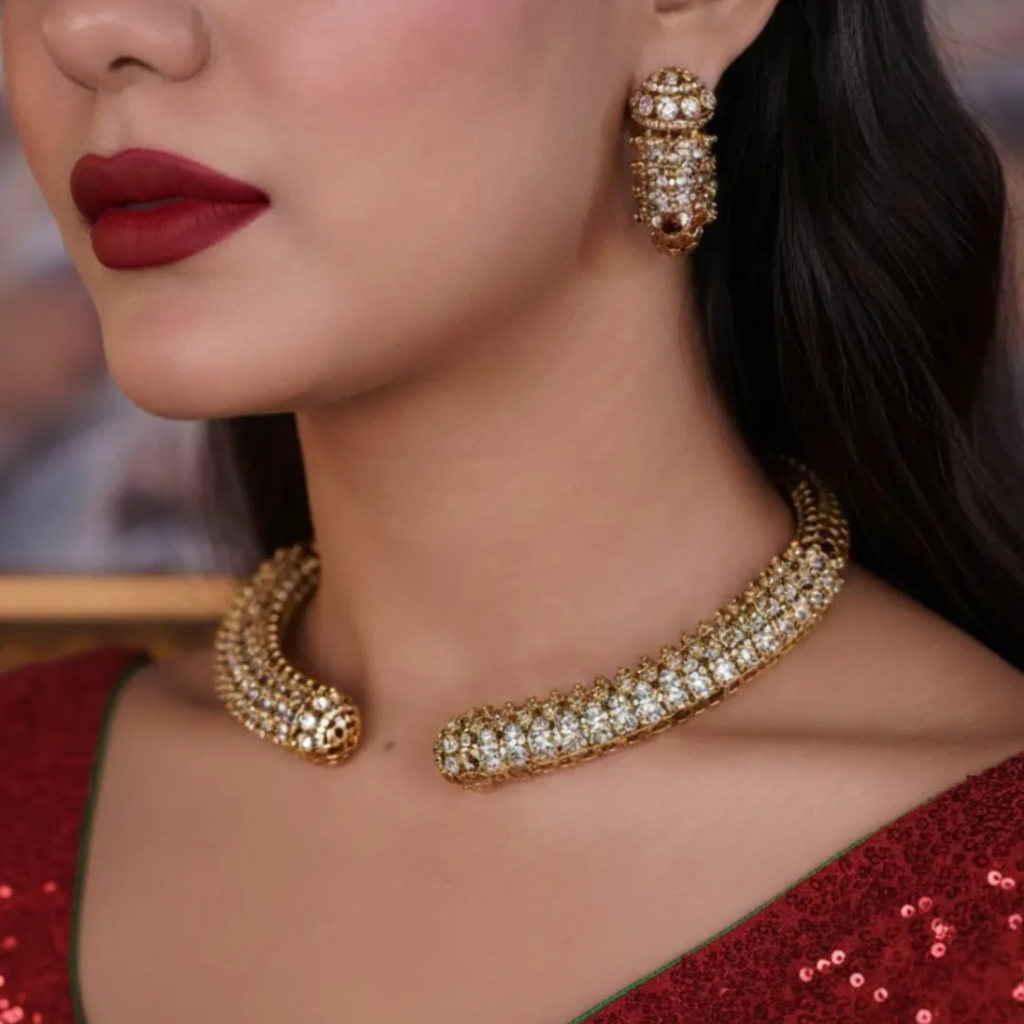 Gold Crystal Choker Set