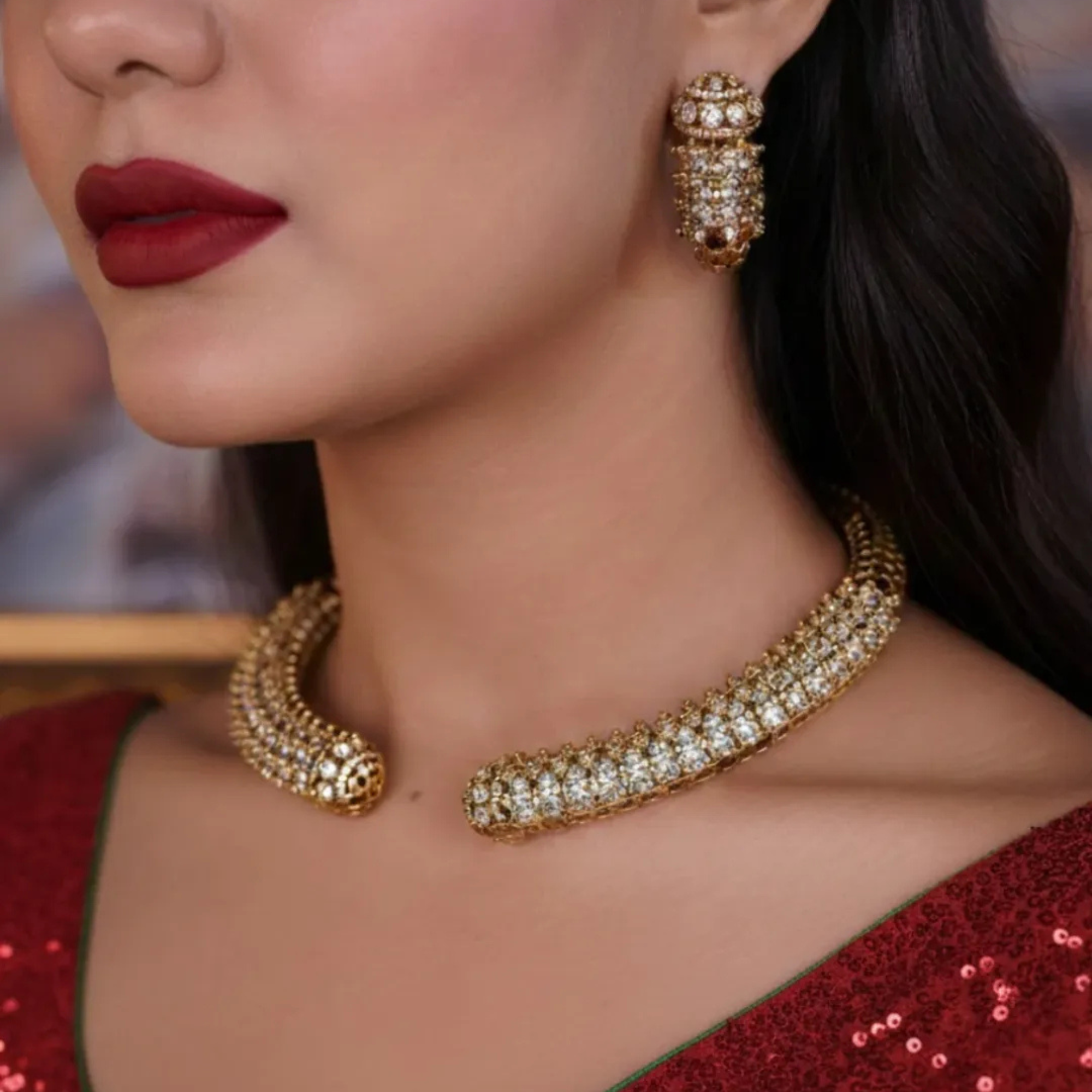 Gold Crystal Choker Set