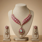 Royal Pink Kundan Choker Set with Mint Drop Pendant