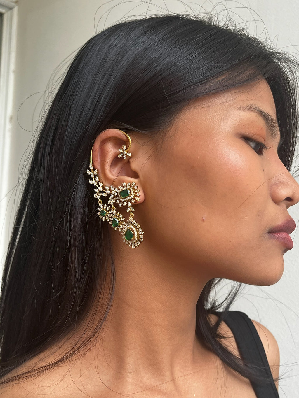 Emerald Green CZ Hoop Chandelier Earrings
