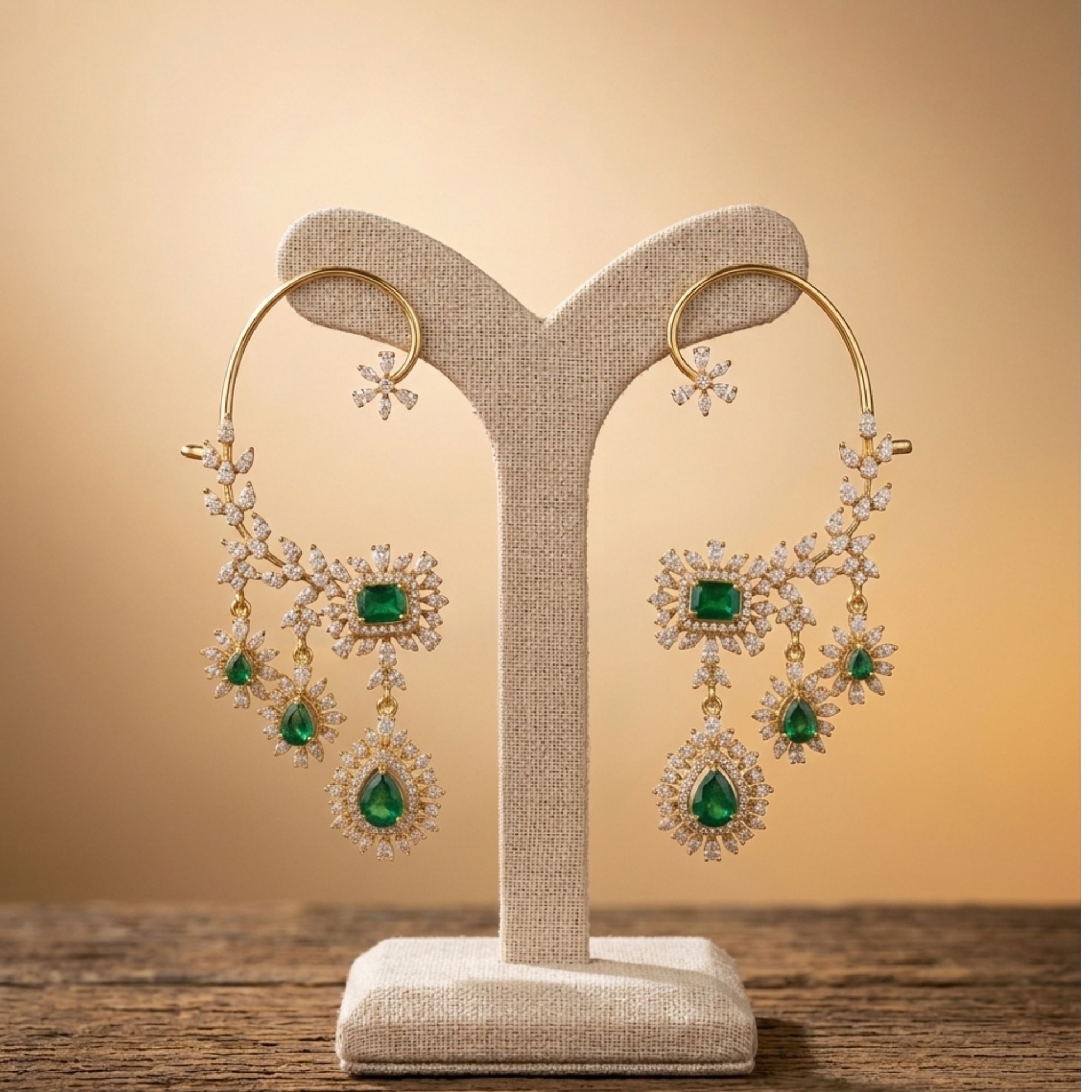 Emerald Green CZ Hoop Chandelier Earrings
