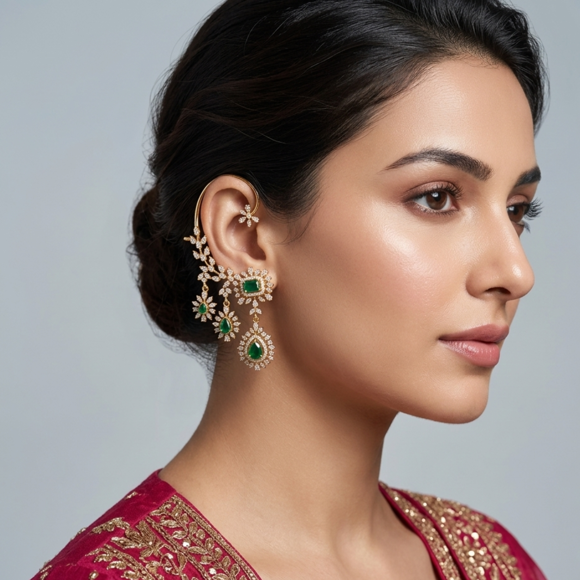 Emerald Green CZ Hoop Chandelier Earrings