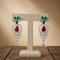 Multicolour Floral CZ Long Drop Earrings