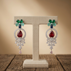 Multicolour Floral CZ Long Drop Earrings