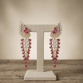 Ruby Red & White CZ Wing Waterfall Earrings