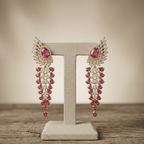 Ruby Red & White CZ Wing Waterfall Earrings