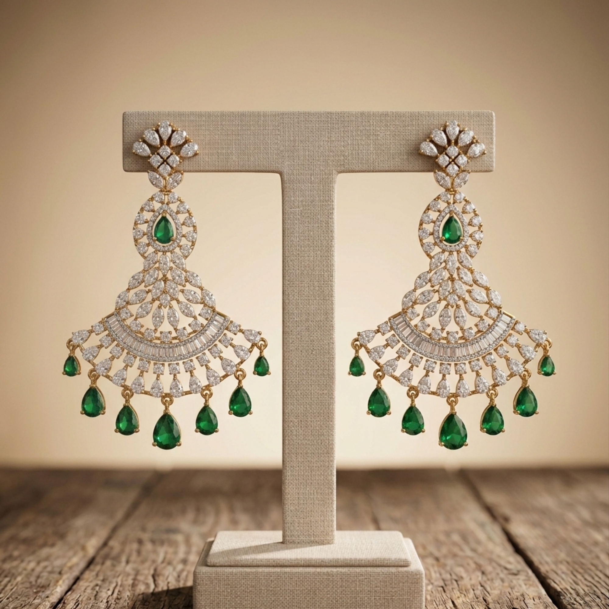 Emerald Green CZ Chandbali Earrings