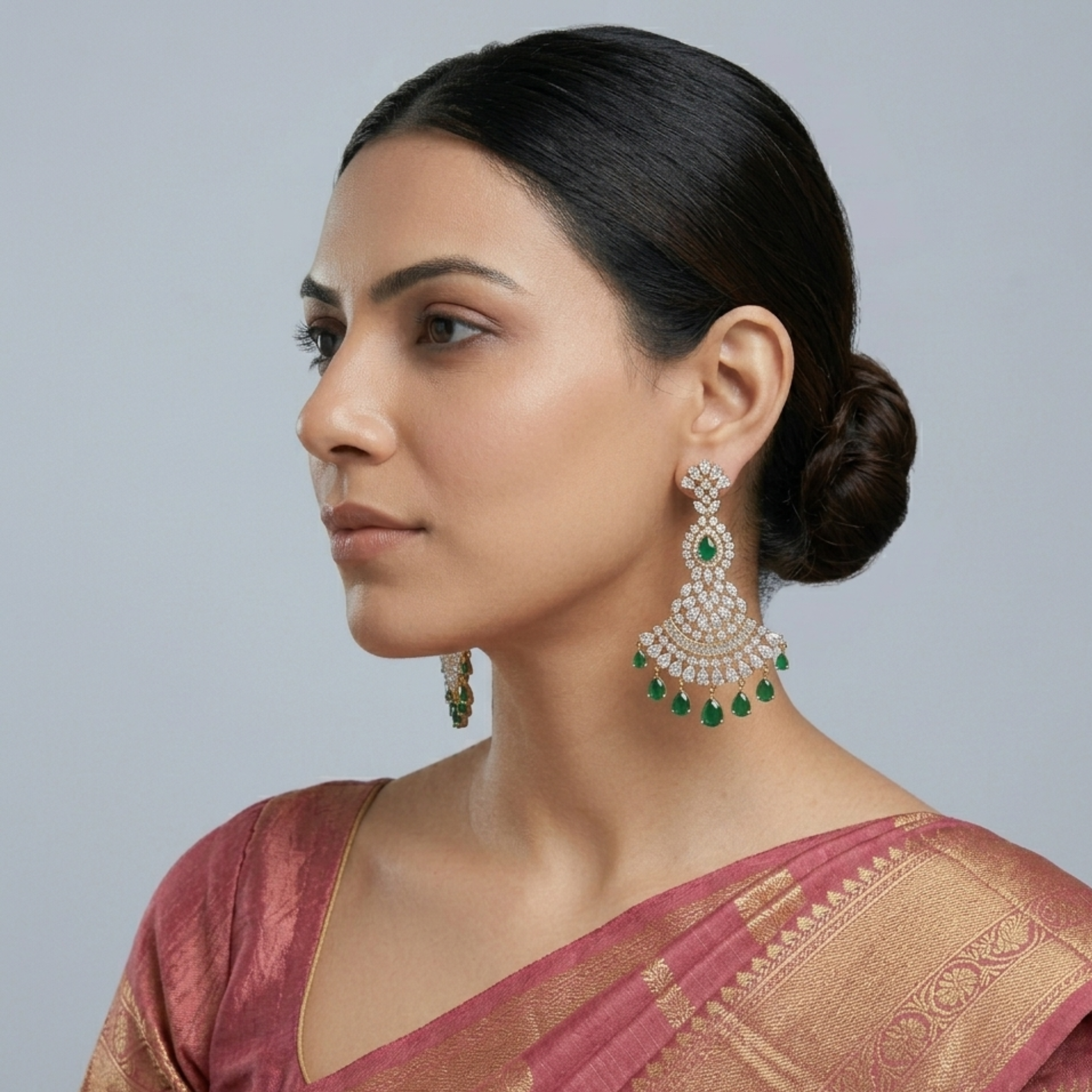 Emerald Green CZ Chandbali Earrings