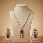 Ruby CZ Tennis Pendant Necklace Set