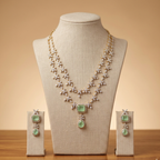 Mint Floral Double Layer CZ Necklace Set
