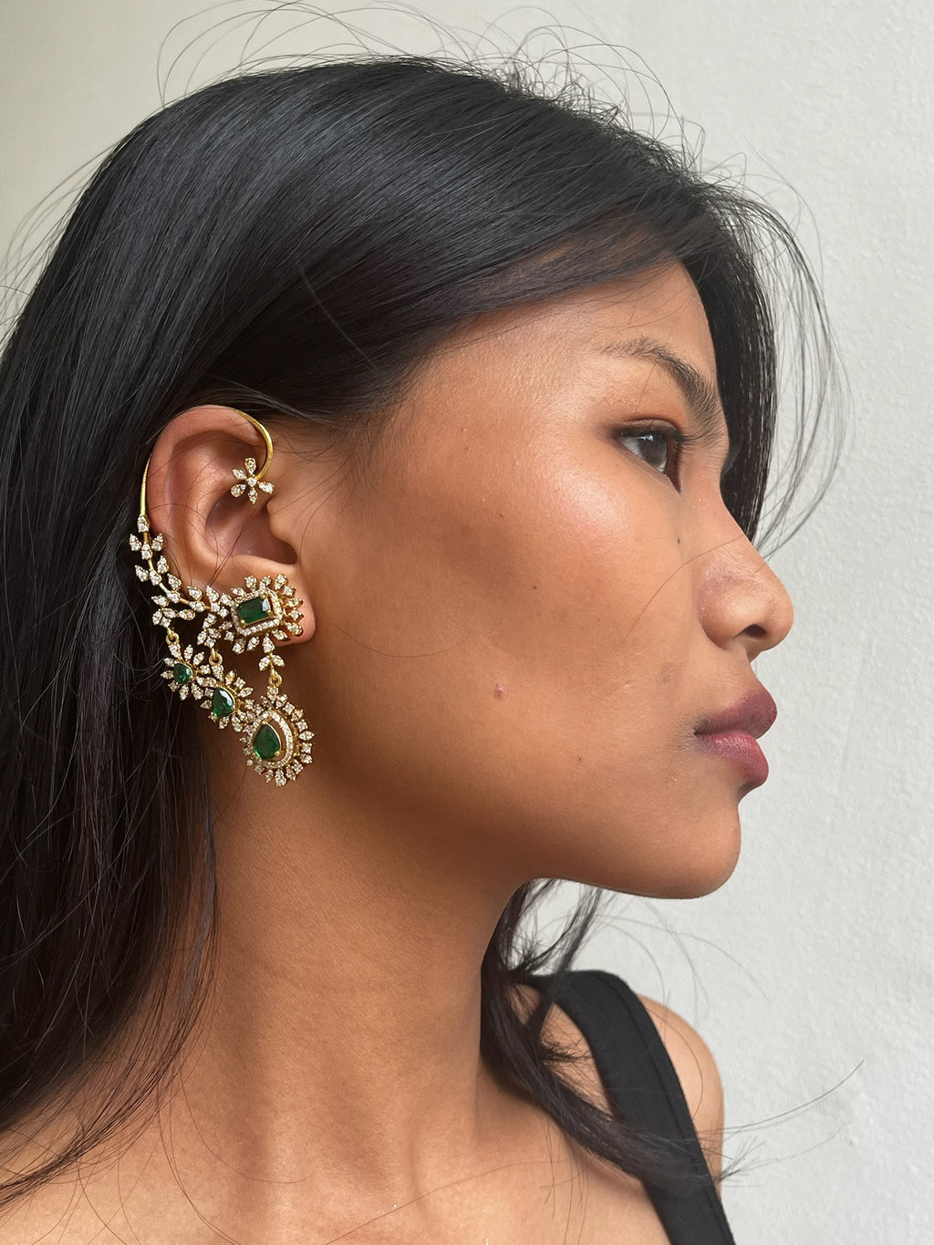 Emerald Green CZ Hoop Chandelier Earrings