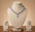 Silver Wheat Leaf CZ Necklace Set