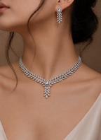 Silver Wheat Leaf CZ Necklace Set