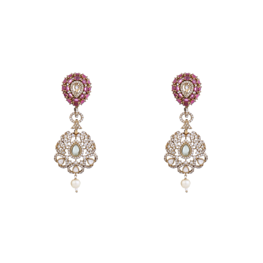 Royal Pink Kundan Choker Set with Mint Drop Pendant