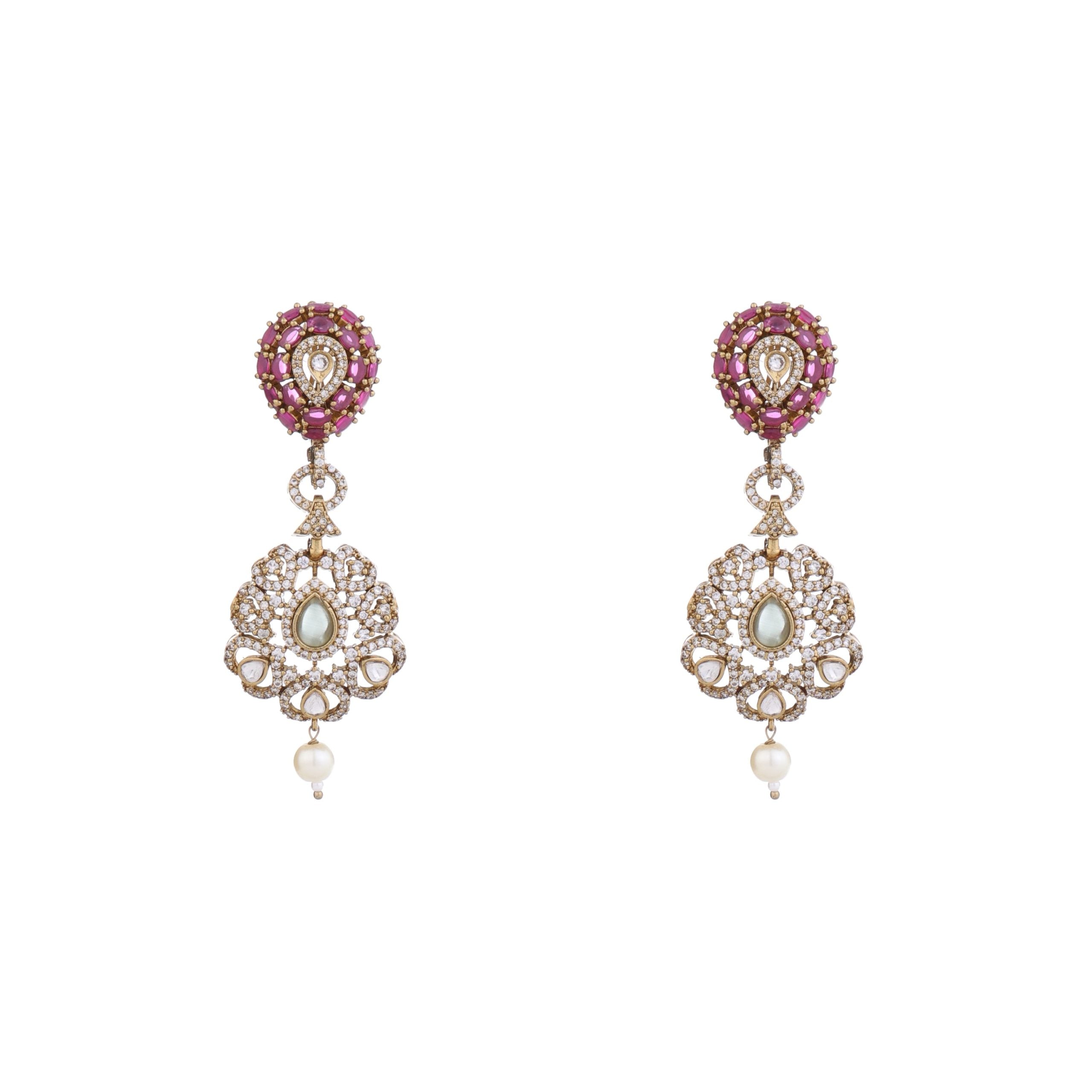Royal Pink Kundan Choker Set with Mint Drop Pendant
