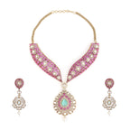 Royal Pink Kundan Choker Set with Mint Drop Pendant