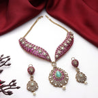 Royal Pink Kundan Choker Set with Mint Drop Pendant